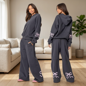 Ensemble de survêtement deux pièces pour femme, automne, décontracté, respirant, à capuche, en polaire 100% nylon, pour la gym, l'entraînement, le fitness, le jogging - Product Image 3