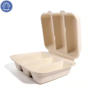 Virus Logo personalizzato 100% vassoio per cibo bagassa compostabile biodegradabile 3 vano porta Taco/piatto polpa scatola pranzo - Product Image 1