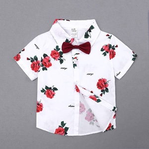 Ensembles de vêtements d'été pour garçons, ensemble de vêtements pour enfants, vêtements pour garçons, chemises à fleurs + shorts, 2 pièces, costume de gentleman avec nœud papillon et ceinture - Product Image 3