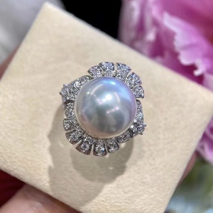 Design S925 Sterling Silver <b>Ring</b> with Natural Freshwater Pearls and <b>Turquoise</b> 11-10MM Diameter Perfectly Round Almost Flawless - Product Image 2