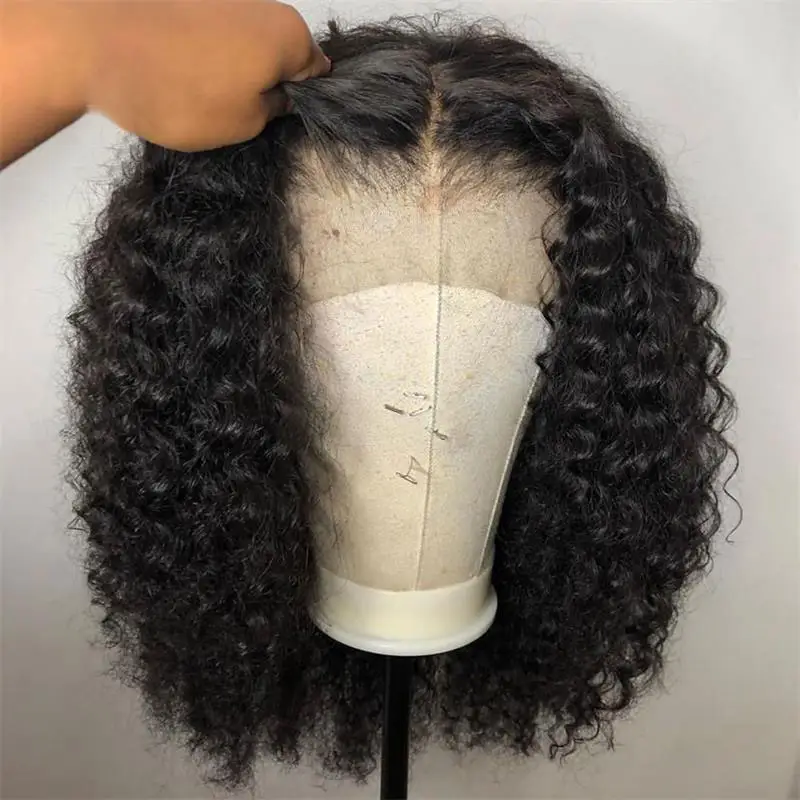 Grosir 150% 180% Hd renda Frontal rambut manusia wig Bob, rambut Virgin keriting keriting wig pra-dipetik renda depan untuk WANITA HITAM