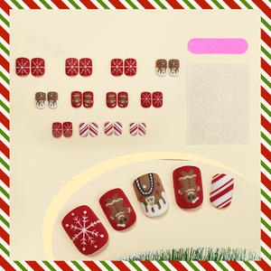 <span class=keywords><strong>Faux</strong></span> ongles français rayés flocon de neige <span class=keywords><strong>homme</strong></span> en pain d'épice de Noël mat 24 pièces pièces d'ongles portables pour l'application des doigts du nouvel an - Product Image 2