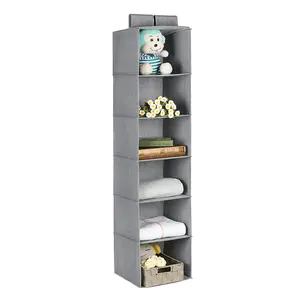 SONGMICS Hanging Storage bag with 6 Shelves Wardrobe Organiser and 2 Clips wardrobe clothes organizers