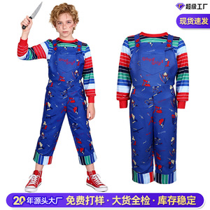 Costume de Chucky la poupée pour enfants, tenue d'Halloween pour garçons, salopette bleue, chemise rayée, chaussures rouges, taille M - Product Image 2