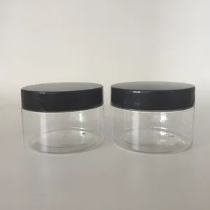 Tarro de plástico transparente con tapa negra para embalaje de alimentos, contenedor redondo de plástico transparente de 120ml/4oz, contenedor vacío de mascotas de 120g