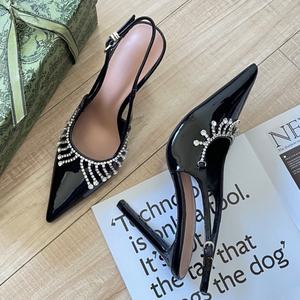 Zapatos de Tacón Alto de Marca Famosa para Mujer, Decorados con Flecos de Cuero y Pedrería, Transpirables, Cómodos de Usar, Última Moda de Verano y Otoño - Product Image 2