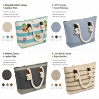 Sac fourre-tout, personnalisable OEM, en toile, imprimé tropical estival, avec poignées en corde, grande capacité, sac de vacances, logo personnalisé en gros