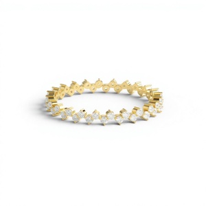 Bague d'éternité plaquée or 18K 14K avec diamants alternés en zigzag, diamants de laboratoire taille brillant ronde décalée, bague empilable - Product Image 1