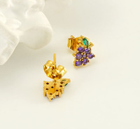 Sweety Style Dames Roestvrij Staal 18K Pvd Vergulde Schattige Mode Sieraden Fruit Druif Stud Kristal Oorbellen Voor Meisjes