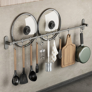 Stainless Steel Wall Mounted <b>Kitchen</b> Utensil Rack With <b>Hooks</b> Adjustable No Drill Installation For <b>Kitchen</b> And Bathroom Storage - Product Image 1
