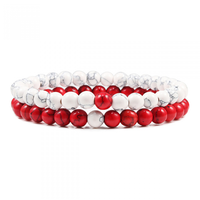 Go2boho Ensemble de bracelets de couple en pierre de lave Howlite naturelle Bracelets perlés pour hommes et femmes, cadeau de bijoux assortis extensibles