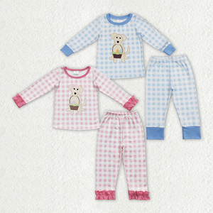 ชุดเสื้อผ้าเด็กผู้ชายลายสก็อตพิมพ์ลายไข่สุนัขสำหรับพี่น้องในวันอีสเตอร์ - Product Image 1