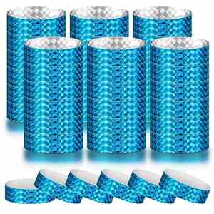 Bracelets VIP à paillettes de forme large avec logo, personnalisables, couleur or et bleu, jetables - Product Image 3