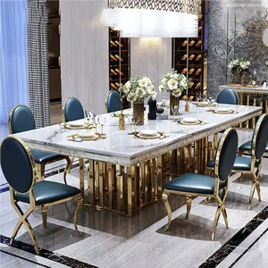 Light luxury villa marble dining table and chair set Italian modern dining room stainless steel base rectangle dining table