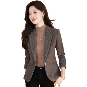 <b>Brown</b> <b>Wool</b> Blazer Women Autumn Winter 2025 Casual Elegant High End Suit Jacket Petite Size Anti Wrinkle Solid Color - Product Image 5