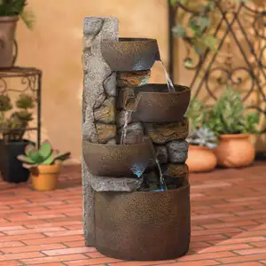 Rustic Outdoor Floor Cascading Fountain 29" High with LED Light Waterfalls Decor for Garden Patio Backyard Deck Home Lawn Porch