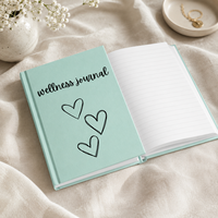Carnet de bien-être personnalisé, couverture rigide, vert menthe, couverture souple, écriture manuscrite, motif cœur, pages lignées, OEM ODM en gros