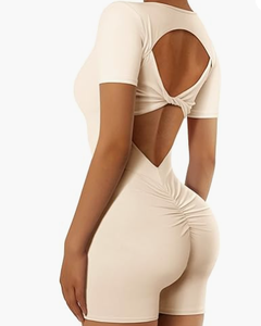 Femmes Twist V Back Scrunch Butt Shorts Combinaison Col Carré Cousu Entraînement Sexy Une Pièce Barboteuse Avec Coussinets Amovibles - Product Image 1