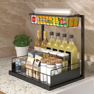 Support de rangement pour la cuisine Organisateurs d'armoires de cuisine en métal à 2 niveaux pour la salle de bain Organisateur <span class=keywords><strong>sous</strong></span> l'évier - Product Image 5