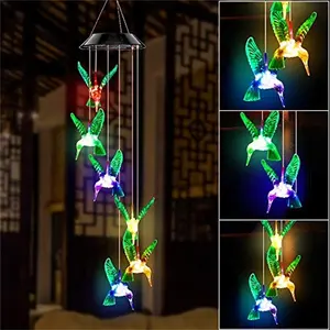 Kupu-kupu Dragonfly lonceng angin luar ruangan warna berubah tahan air LED ponsel bertenaga surya lampu dekorasi taman