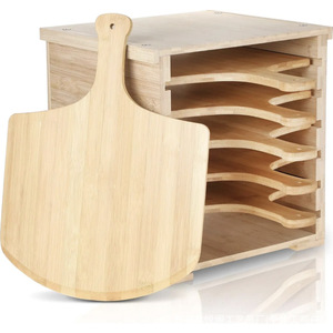 Support à pizza en bambou, plateau de rangement multi-niveaux pour pain et croûtes de pizza, couleur bois naturel, style simple - Product Image 1