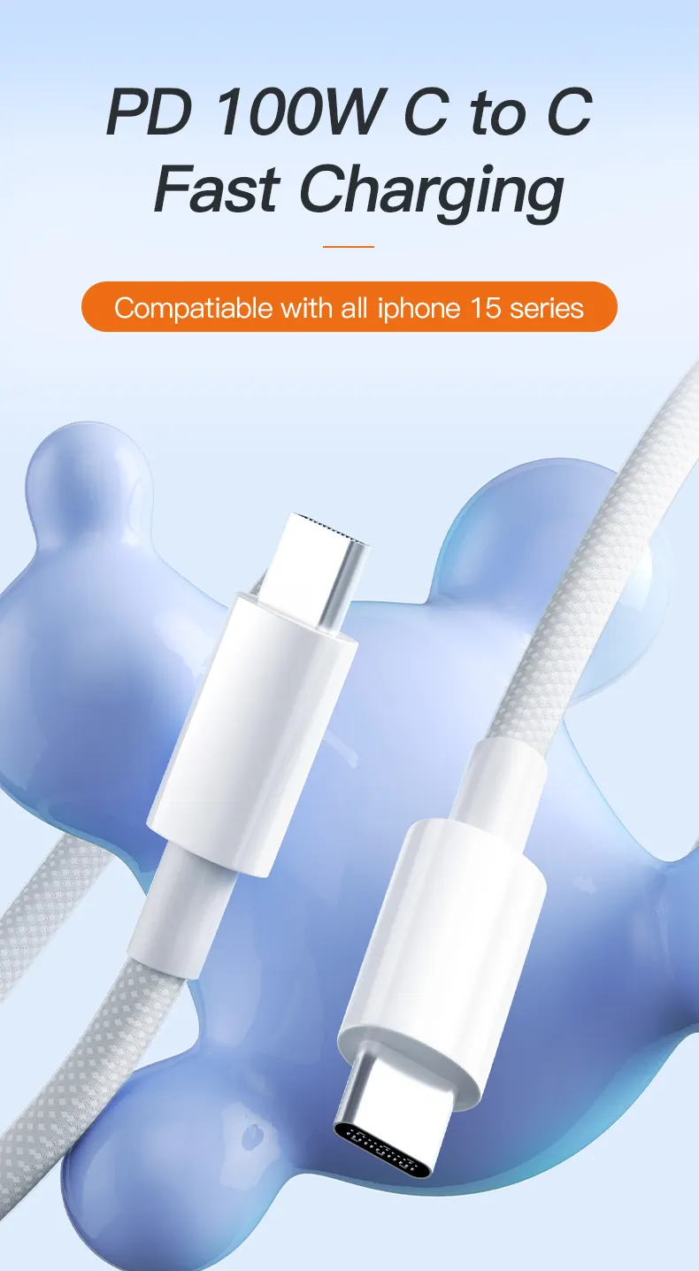 新しいオリジナルMacaronマルチカラー編組データケーブルforIphone 15 100W Type-c Cable for Iphone 15 USB 2.0 C-C Cable