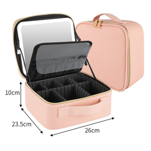Trousse de maquillage LED Jia Yao 26x23.5x10cm avec miroir, rechargeable, portable, étanche, rose - Product Image 1