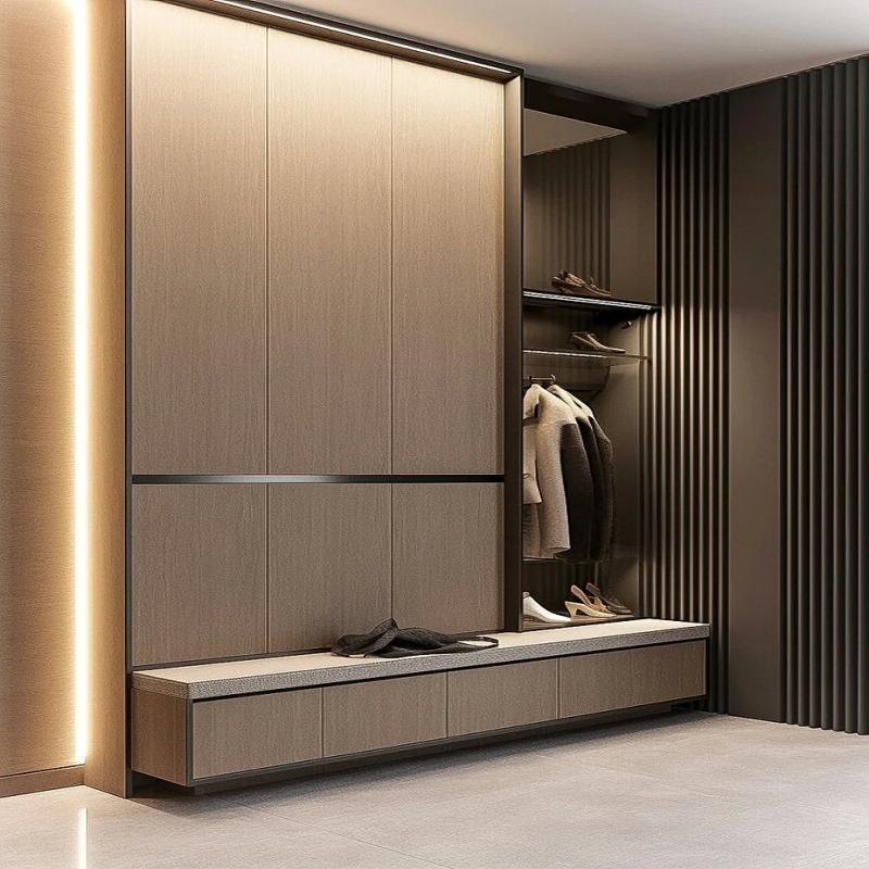 Cream Style Custom Shoe Cabinet With Wide Display Countertop for Holiday Villa Front Hall Storage Organizer