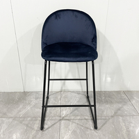 Chaises de bar modernes en métal à pieds hauts pour l'extérieur, l'hôtel, le restaurant, la maison, le bar, chaises de bar robustes avec siège en tissu velours, tabourets de bar de cuisine