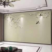Tissu mural décoratif pour salon, papier peint de style néo-chinois sur mesure, tissu mural brodé de fleurs et d'oiseaux