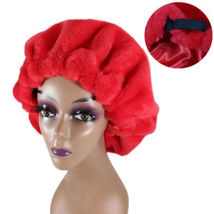 HZM-23252 vente chaude personnalisé flou femmes bonnets de couchage grand velours réglable tresse bonnets <span class=keywords><strong>pour</strong></span> bonnet de nuit protection <span class=keywords><strong>coiffure</strong></span> - Product Image 2
