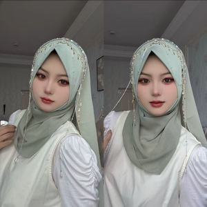 Nouveau foulard musulman pour femmes avec franges papillon et cristaux, voile ethnique en mousseline fait main avec chaîne - Product Image 2