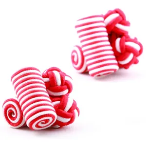 Factory Supply Twin Red and White Barrel Silk Knot Cufflinks & Shirt Buttons