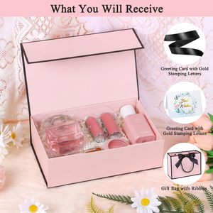 Boîte cadeau magnétique avec couvercles, rubans et sac cadeau pour les cadeaux, boîte cadeau rose avec ensemble de sacs pour femme, fille, elle, boîte pour anniversaire - Product Image 2