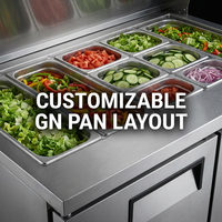 Table de préparation réfrigérée LuMa personnalisable en acier inoxydable SUS304, plan de travail 1m-3m pour pizzas et sandwichs avec bacs GN