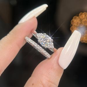 Groothandel Moissanite Diamant Trouwring Set Vvs 1 Karaat D Kleur Ronde Edelsteen Geplatineerde S925 Zilveren Beloftering Set - Product Image 2