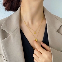 Chaîne de pull japonaise et coréenne, collier court double couche automne/hiver avec pendentif rond, accessoire pour femme