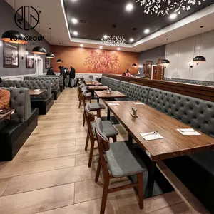Modern Custom Design Restaurant Hotel Furniture Wooden Tables And Chairs Soft Cushion Seat Restaurant Booth