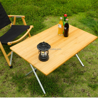 Table pliante en bambou pour loisirs de plein air - Conception pliable en deux - Portable pour le camping et les pique-niques