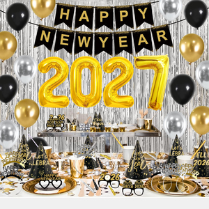 Kit de Artículos para Fiesta de Nochevieja, <span class=keywords><strong>Feliz</strong></span> <span class=keywords><strong>Año</strong></span> Nuevo 2027, Pancarta, Letras de Látex, Gorro de Papel Metálico, Gafas, Diadema, Borlas, Cortina, Decoración - Product Image 4