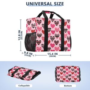 Bolsa de Compras Personalizada con Estampado de Corazones a Rayas Rosas, Estilo Hawaiano, para Mujer, con Correa para el Hombro, Bolsa Refrigerada Aislada - Product Image 3