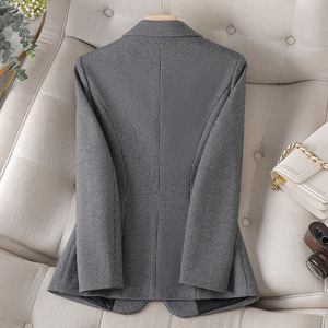 Women's Grey Houndstooth Blazer Slim Fit Anti-Wrinkle Woolen Suit Jacket Autumn Winter Casual Elegant - Product Image 3