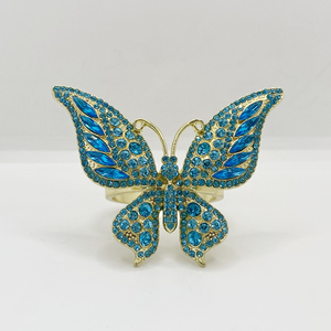 Ensemble de 4 anneaux de serviette de luxe en plaqué or avec cristaux bleus sur le thème du printemps pour la décoration de table - Product Image 4