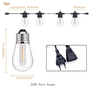 S14 15m 휴일 조명 에디슨 전구 Led 문자열 빛 파티오 야외 방수 PVC 케이블 장식 Led 꽃줄 빛 - Product Image 2