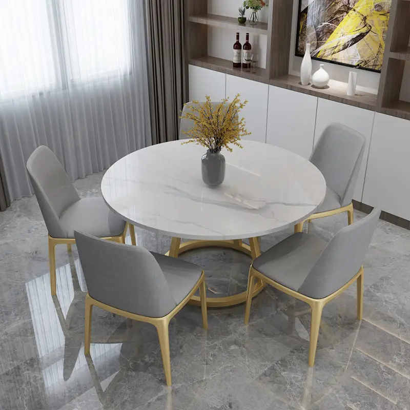 Stile moderno grande vendita sala da pranzo cornice in oro industriale mobili in marmo piano in marmo cucina rotonda set tavolo da pranzo bianco