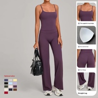 Ensemble de sport 2 pièces européen et américain pour activités de plein air, short et haut de yoga, en Spandex/Nylon, couleur unie, anti-transpiration, antichoc, taille haute, pour le fitness