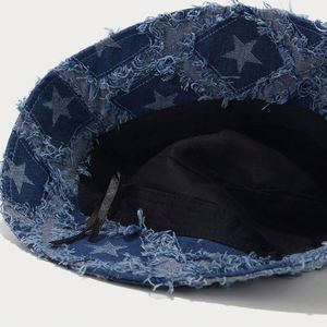 Chapeau Bob en Jean Effiloché et Délavé à Motif Étoiles, Nouvelle Collection Automne, pour Hommes et Femmes, Idéal pour l'Extérieur et la Ville, Protection Solaire - Product Image 5