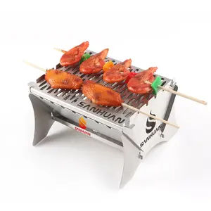 Sanhuan Mini Camping Foldable BBQ Smokeless Gas Grill Portable Folding Stainless Steel Barbeque Grill Outdoor Charcoal