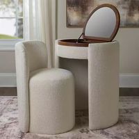 Ensemble coiffeuse moderne européen confortable et pliable en bois massif, avec miroir éclairé et espace de rangement