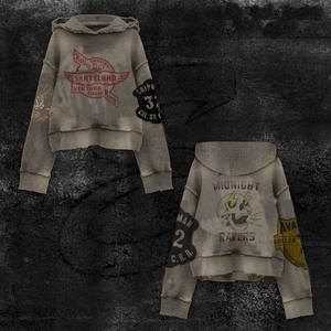 Hochwertiger verkürzter Hoodie für Herbst mode Benutzer definierte Spinne für Puff Print 100% Baumwolle Bestickter roher Saum ohne Kordel zug - Product Image 3